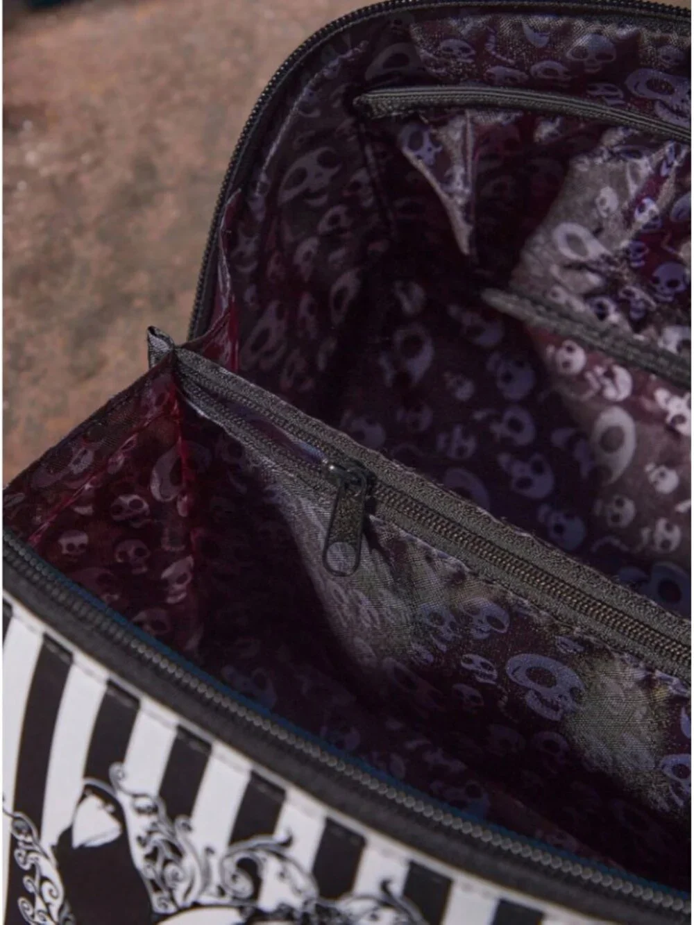 Corpse Bride Gothic Striped Makeup Bag Large Capacity PU Leather Cosmetic